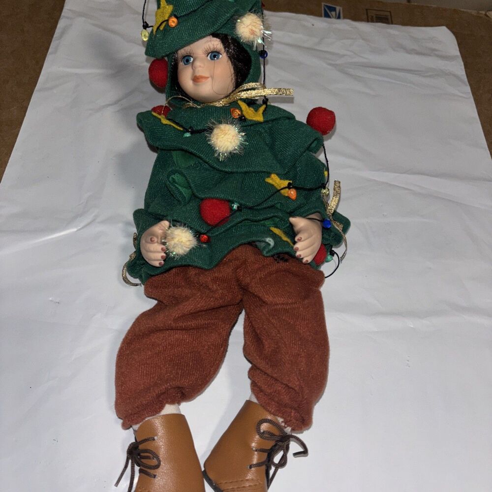 Vintage Cracker Barrel Porcelain Christmas Doll Elf Shelf Sitter - Picture 5 of 5